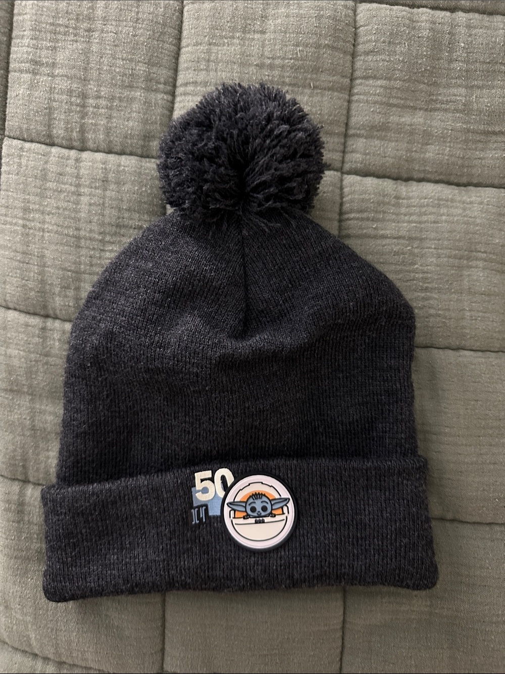 Charcoal Pom Beanie with Baby Yoda - Star Wars 50th Anniversary Collection